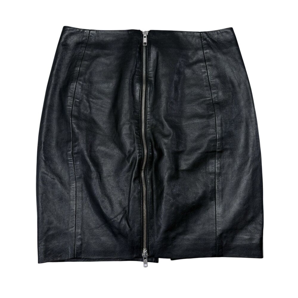The Kooples Black Leather Mini Skirt with Front Zip